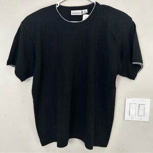 Liz Clairborne Black Short Sleeve silver metallic collar&sleeves trim wool top.